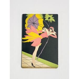 Vintage Art Deco Score Pad Booklet Pink Flapper Girl with Umbrella 1920s -30s